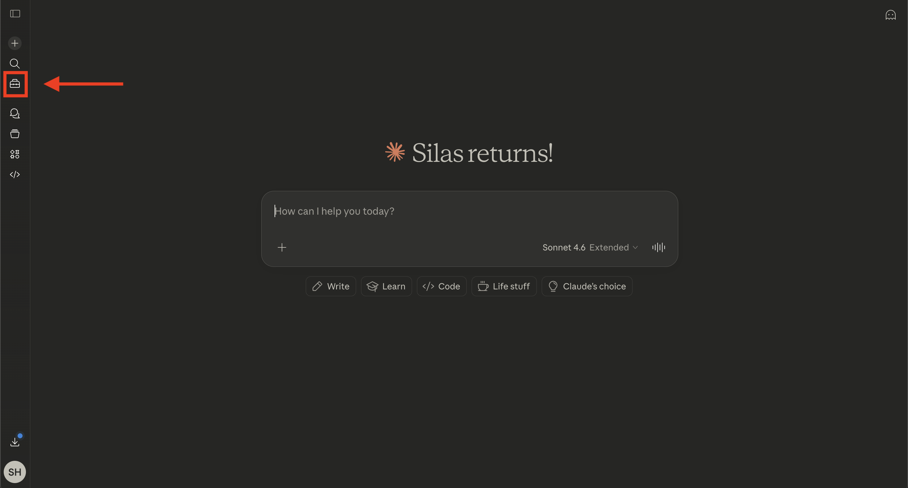 Claude interface with the Customize icon highlighted in the left sidebar