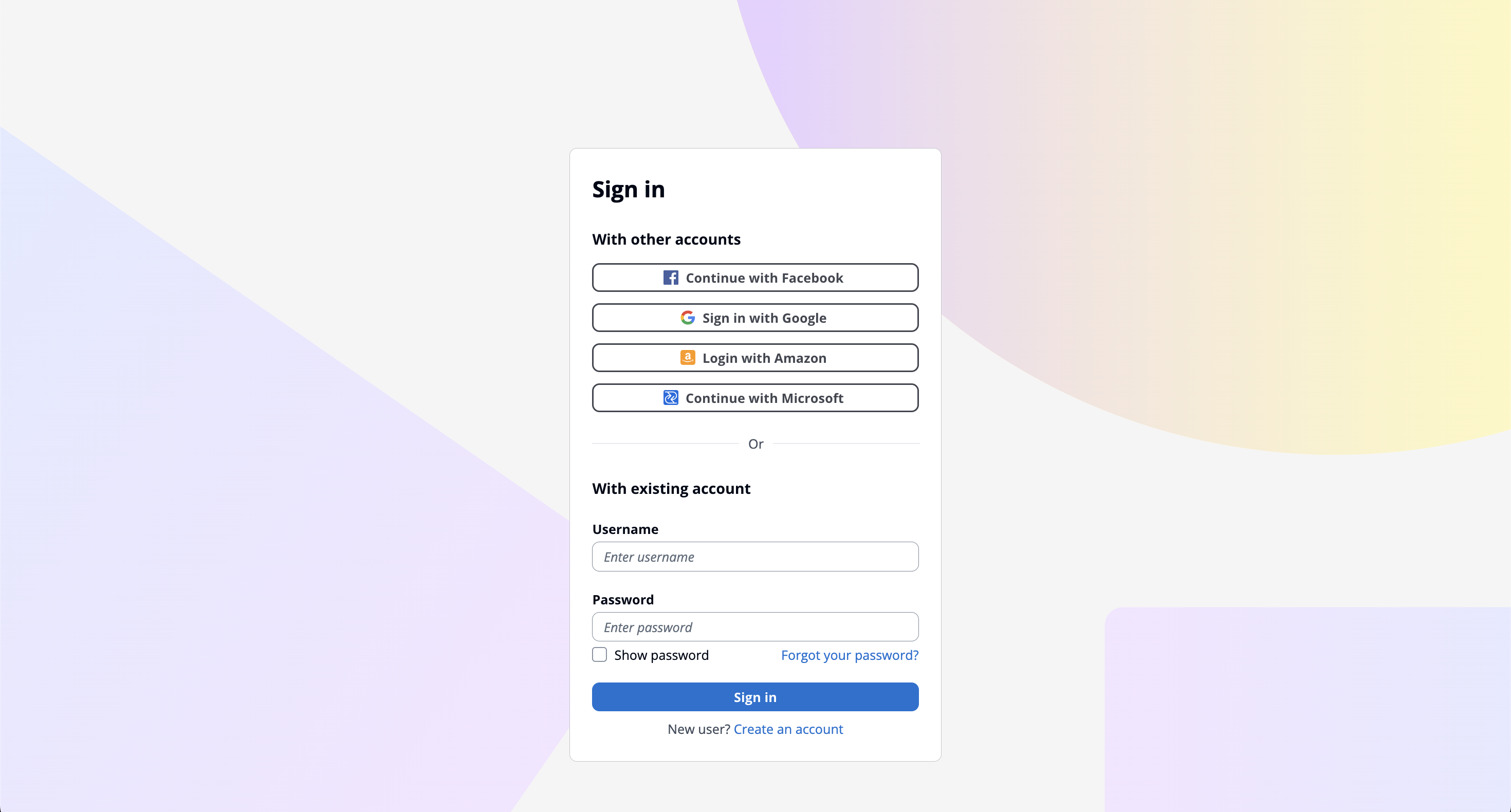 FinancialReports sign-in page with social login and credential options